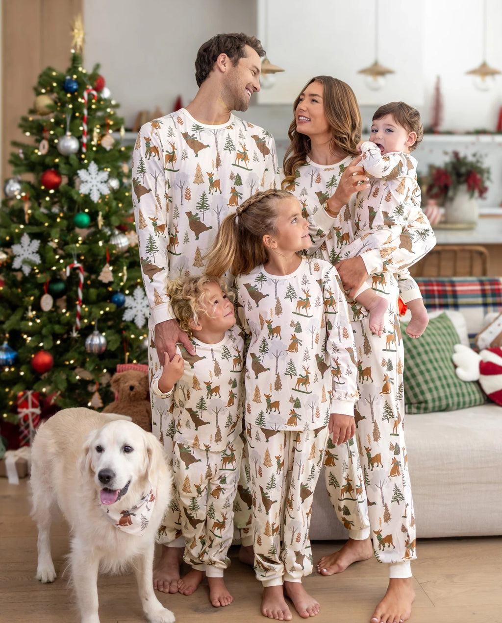 PatPat Matching Family Christmas Pajamas Woodland Print Beige