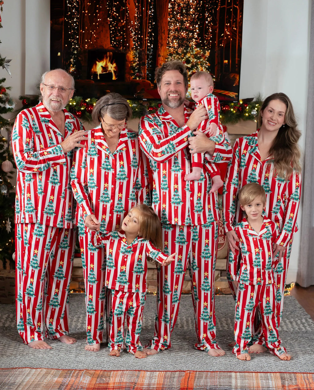 PatPat Matching Family Christmas Pajamas Christmas Tree Print Red