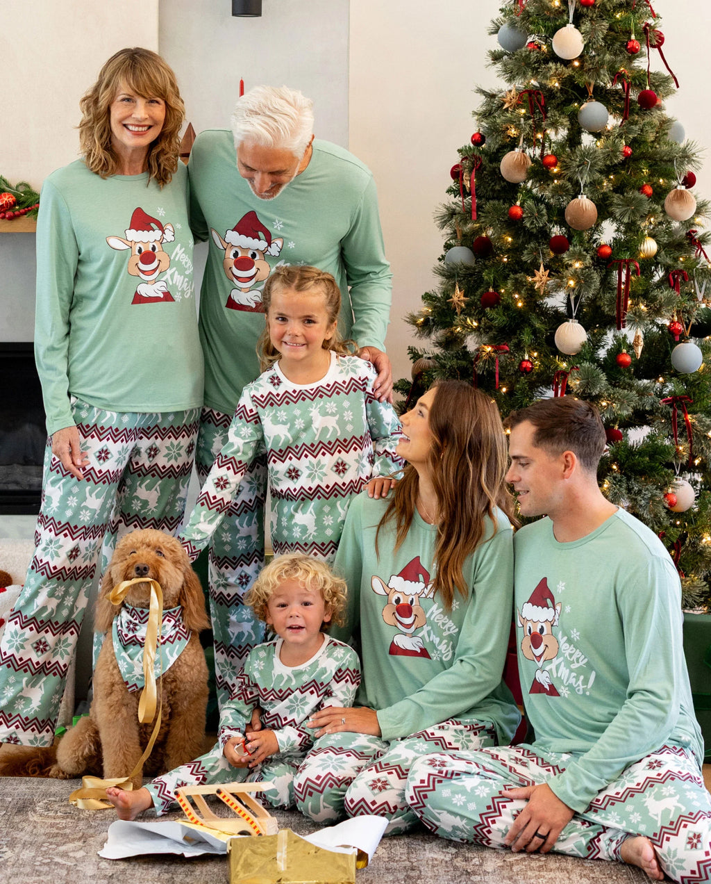 PatPat Family Matching Christmas Pajamas Reindeer Print Light Green