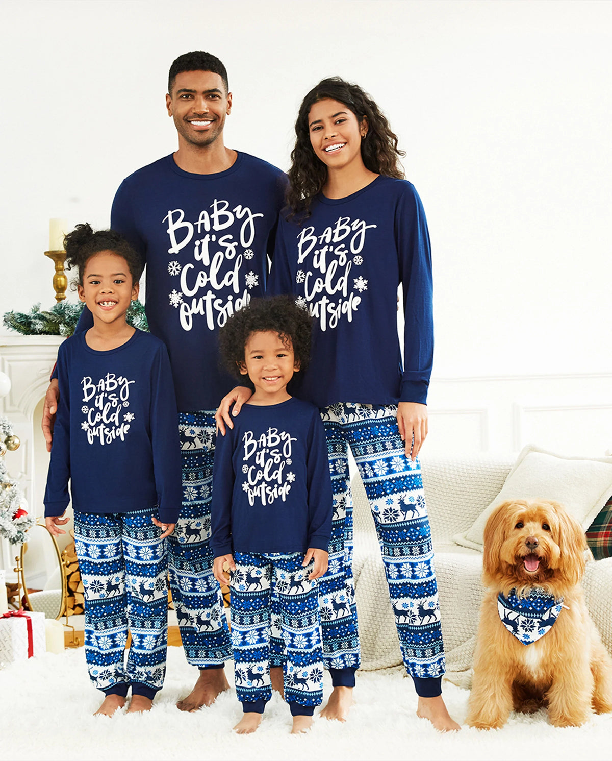 PatPat Family Matching Christmas Pajamas Baby It's Cold Outside Print Blue