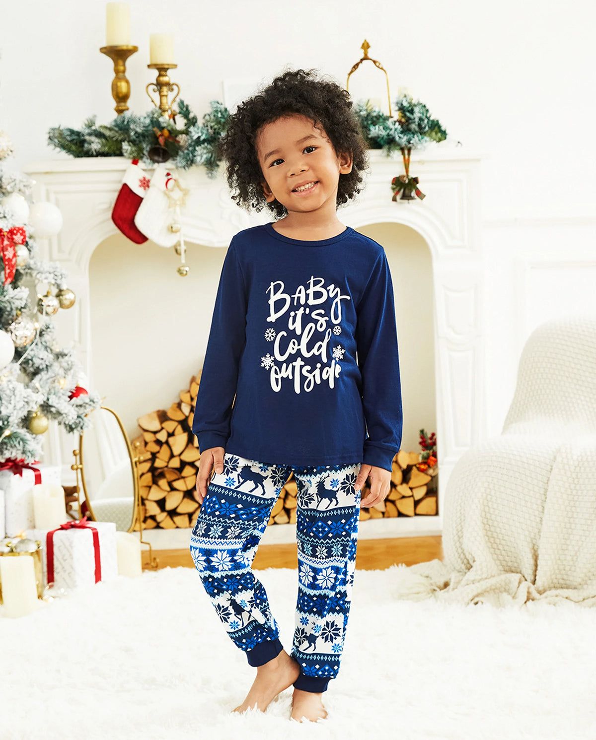 PatPat Family Matching Christmas Pajamas Baby It's Cold Outside Print Blue