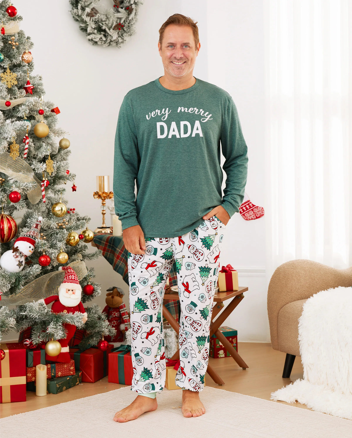 PatPat Family Matching Christmas Pajamas Christmas Tree Print Green