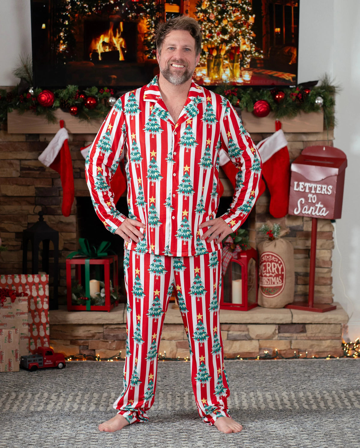 PatPat Matching Family Christmas Pajamas Christmas Tree Print Red
