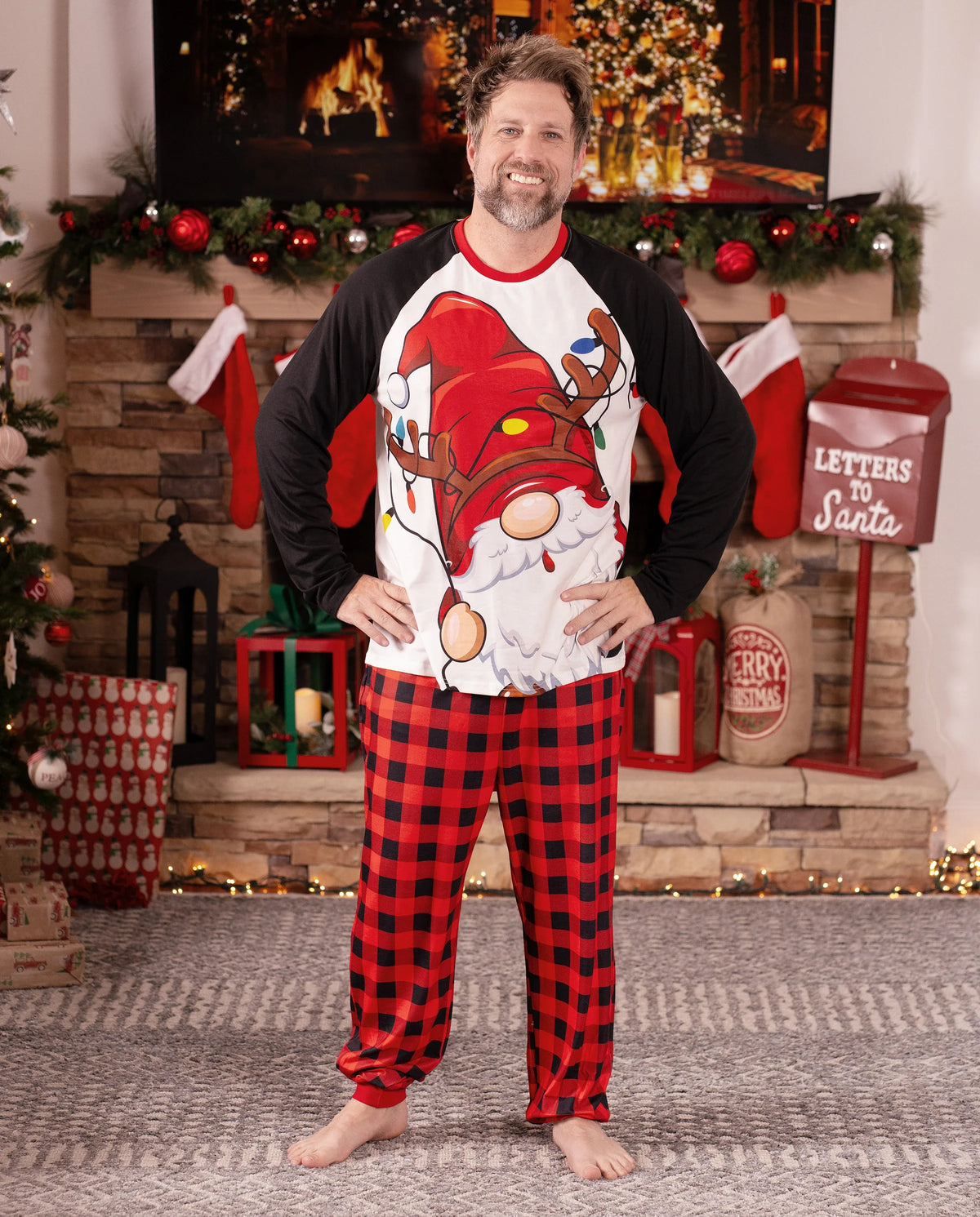 PatPat Family Matching Christmas Pajamas Gnome & Plaid Print Red