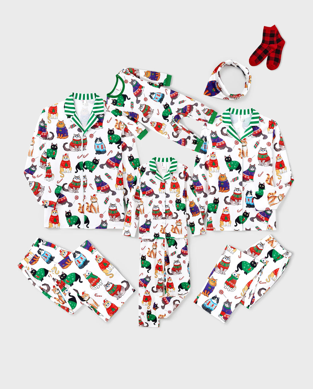 PatPat Matching Family Christmas Pajamas Festive Cat Print Multicolor