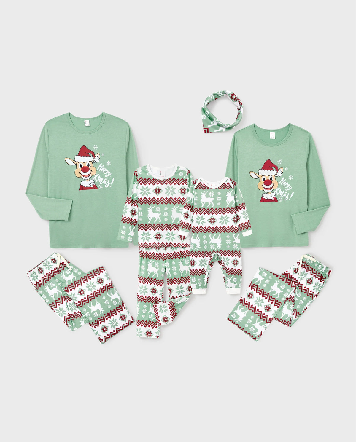 PatPat Family Matching Christmas Pajamas Reindeer Print Light Green