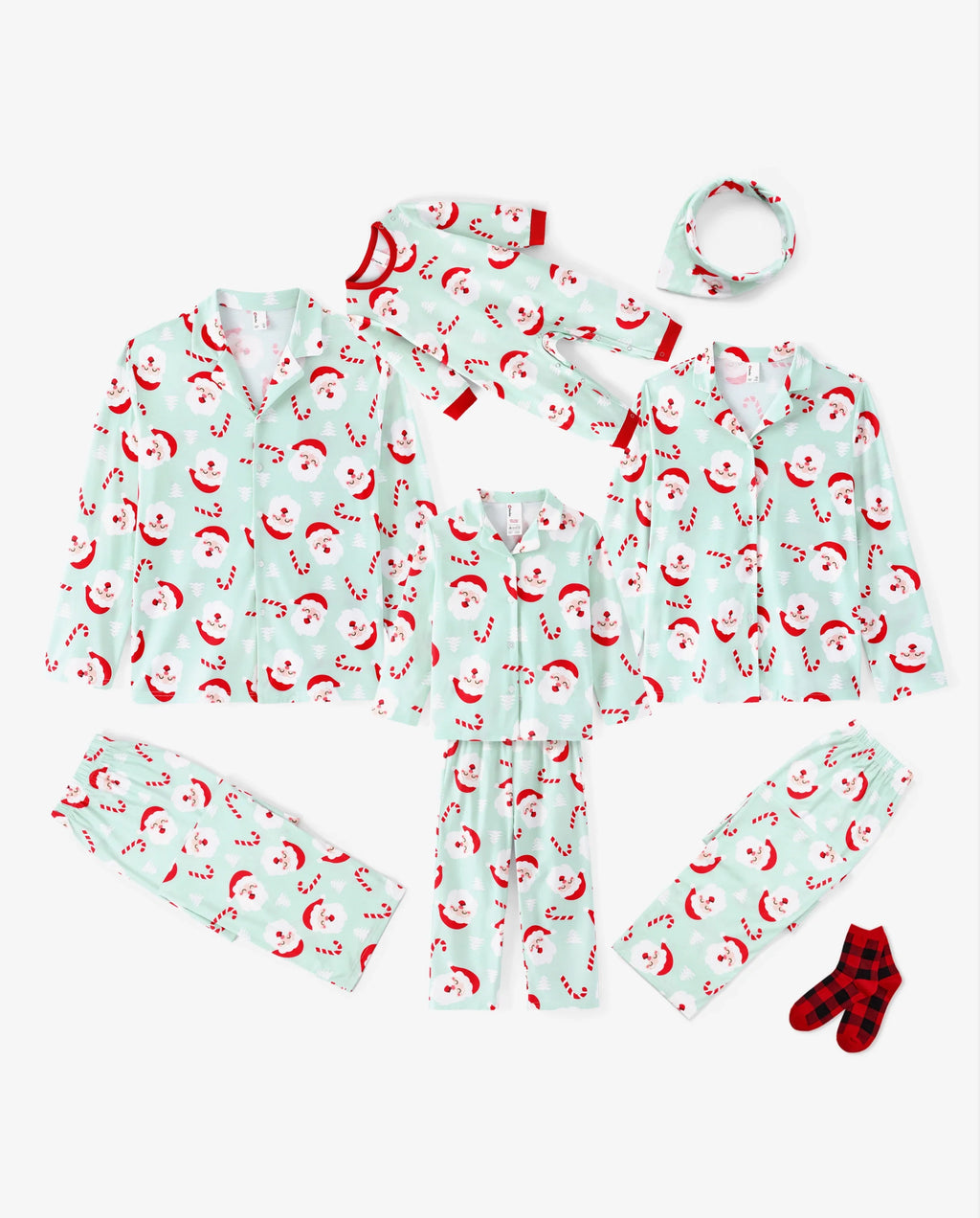 PatPat Matching Family Christmas Pajamas Santa Claus Print Collared Green