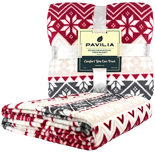PAVILIA Christmas Throw Blanket | Holiday Christmas Red Fleece Blanket | Soft, Plush, Warm Winter Cabin Throw, 50x60 (Red Snowflakes) - color: Holiday - Snowflakes, size: 50 X 60 Inches - Throw