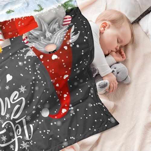 Christmas Baby Blanket 30x40 Inches, Merry Christmas Gnome Xmas Gifts Winter Snowflakes Design Soft Flannel Throw Blanket for Crib, Stroller, Couch, Bed - Cozy Warm Nursery & Home Decor for Kids Adult
