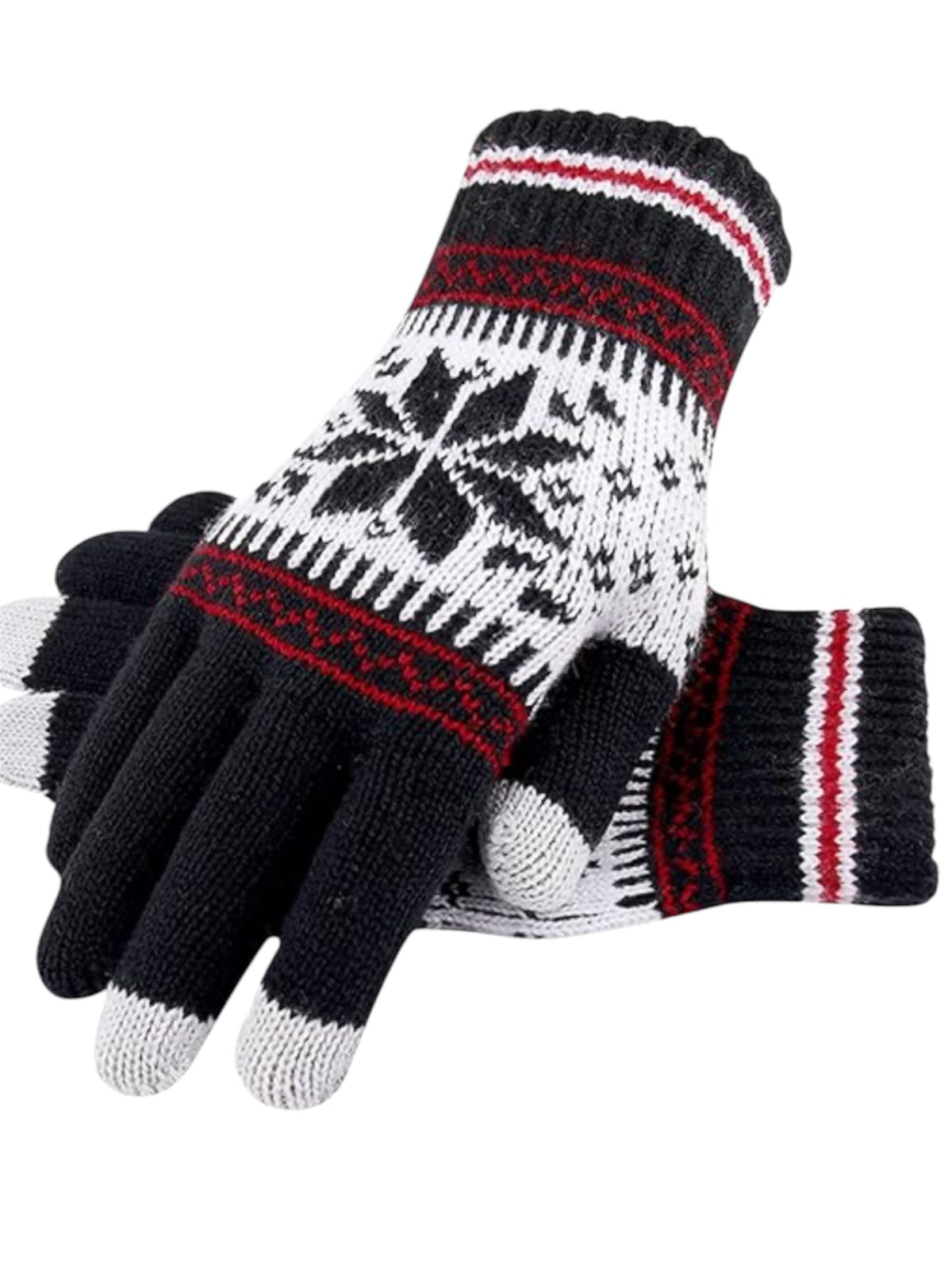 Touchscreen Knitted Gloves, Snowflake Pattern Full Finger Thick Warm Knitted Winter Gloves