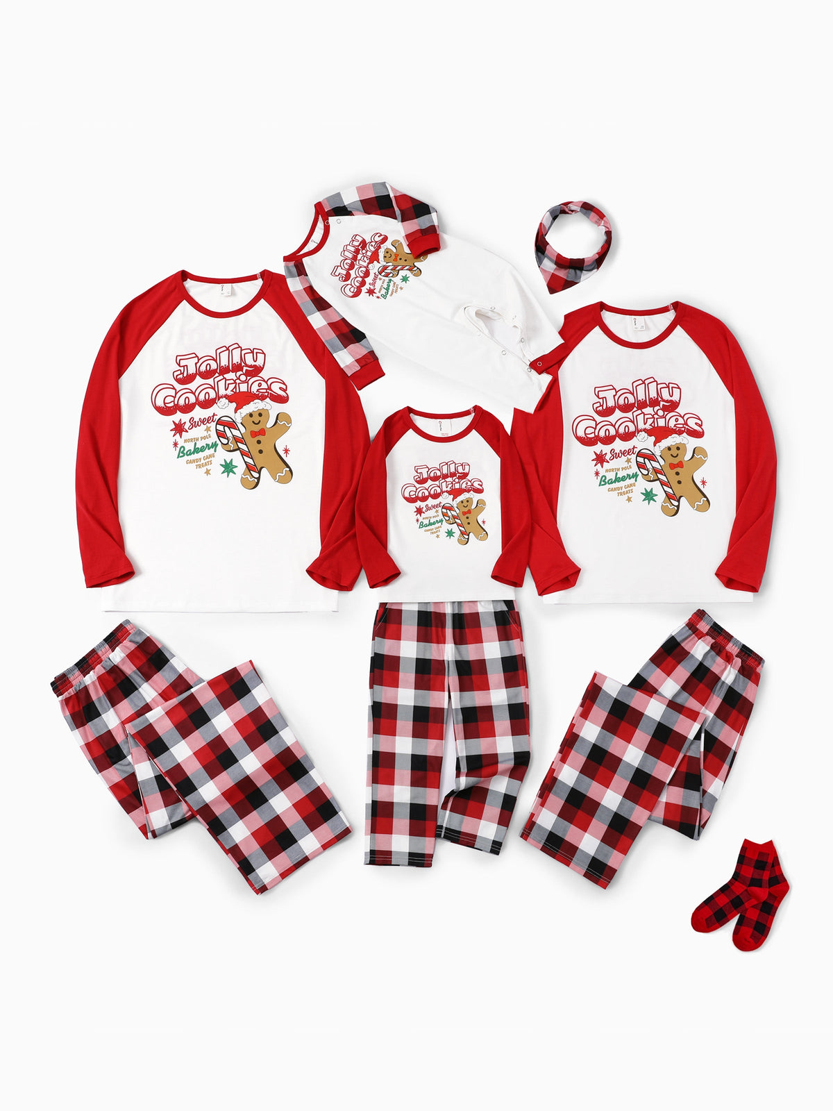 PatPat Matching Family Christmas Pajamas Gingerbread & Plaid Print Red