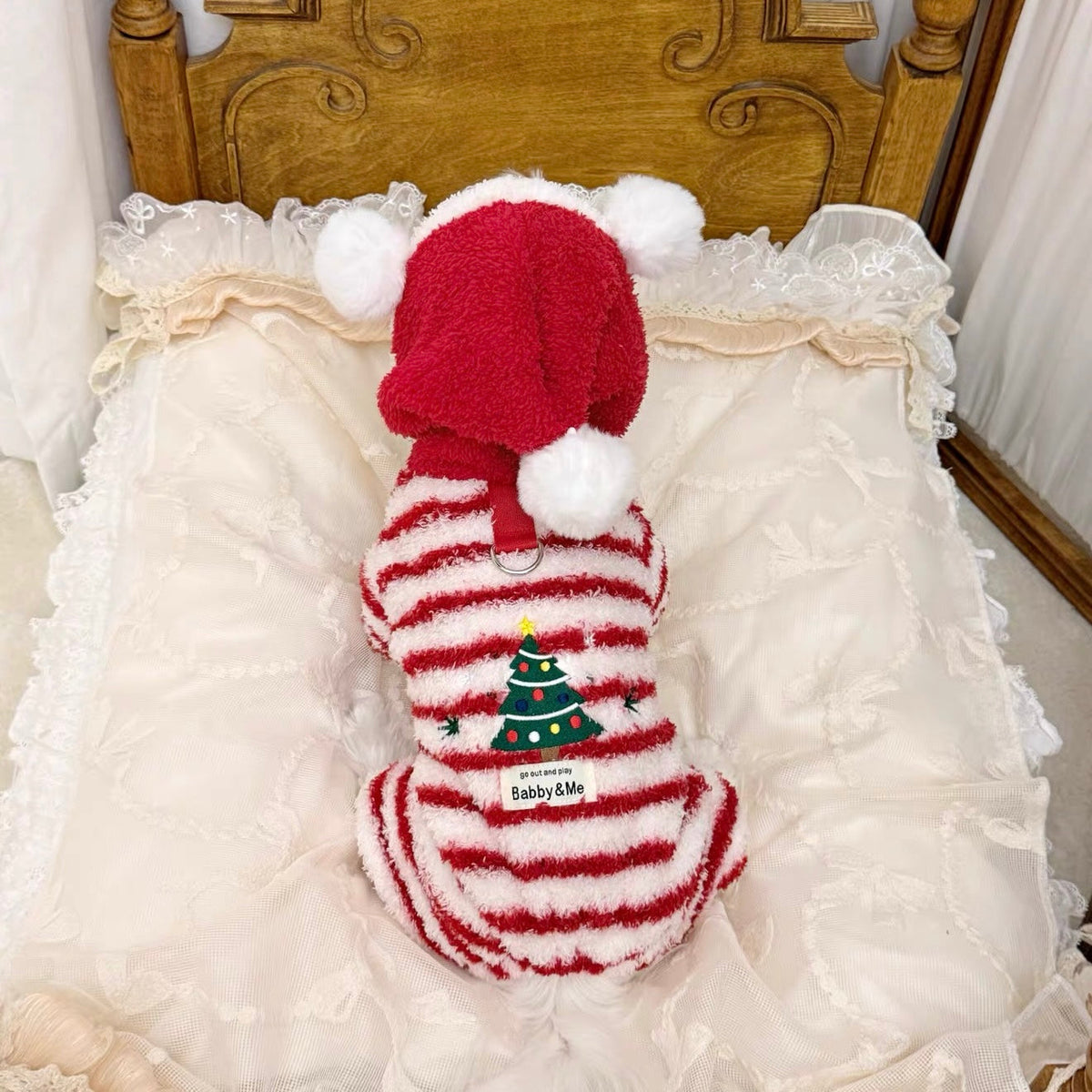 Christmas Tree Striped Furry Dog Cat Jumpsuits