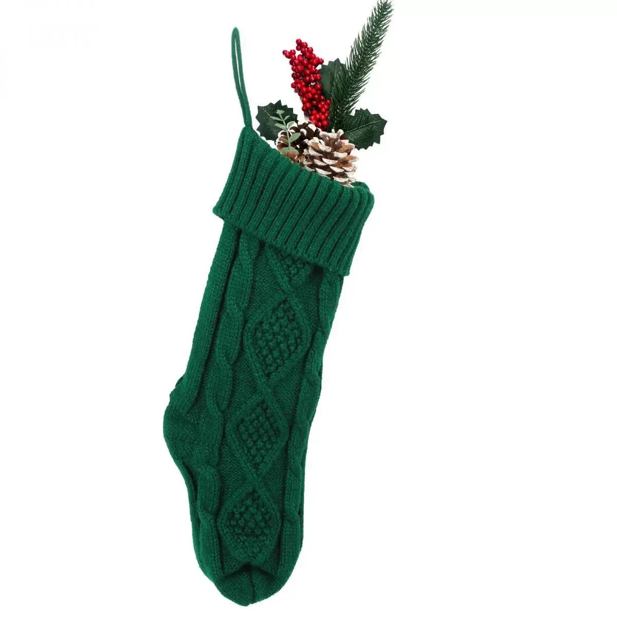 Cable Knit Green Christmas Stocking, Holiday Hanging Decor Sock