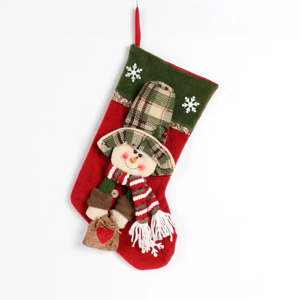 3D Snowman Christmas Stocking, Holiday Fireplace Decor Gift Bag