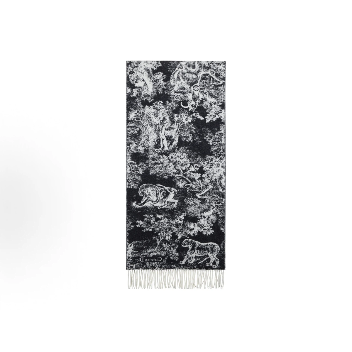 Black‑White Jungle Animal Art Print Reversible Fringed Winter Scarf