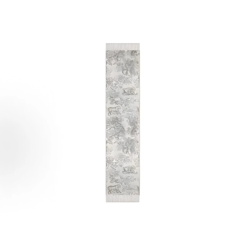 Light Grey Silver Jungle Animal Art Print Reversible Fringed Winter Scarf