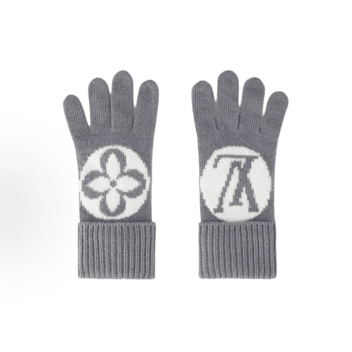 Grey Knit Touchscreen Gloves, Unisex Winter Warm Gloves with Contrast Circle Jacquard Pattern, Ribbed Cuff