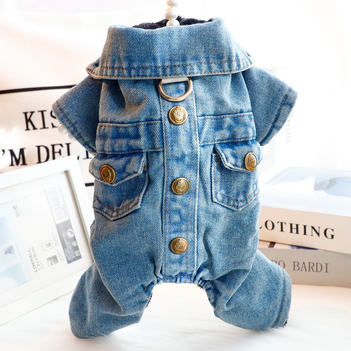 Denim Buttoned Fleece Dog Jacket Jumpsuits
