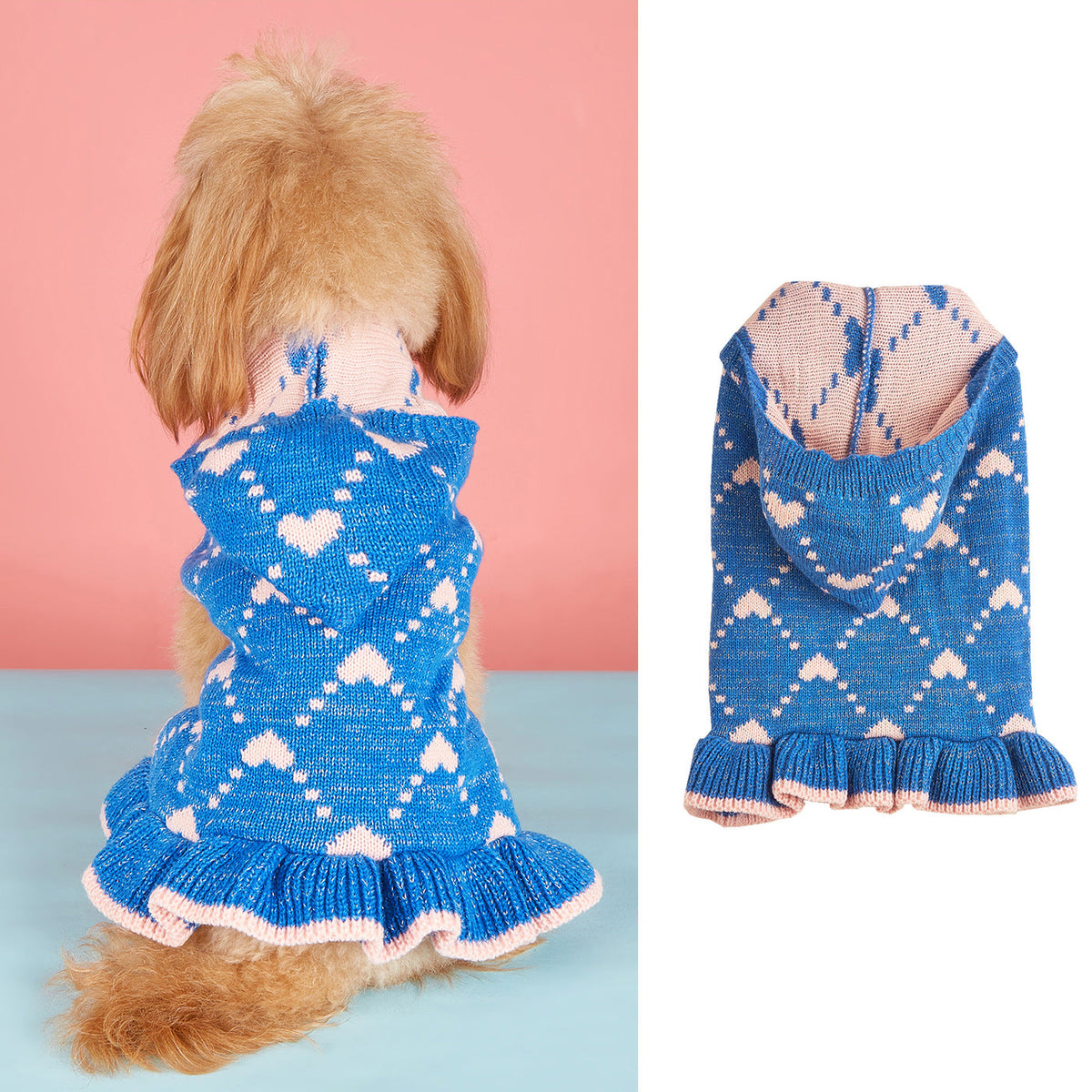 Heart Pattern Dog Cat Hooded Sweater Dress