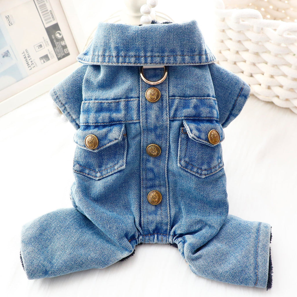 Denim Buttoned Fleece Dog Jacket Jumpsuits