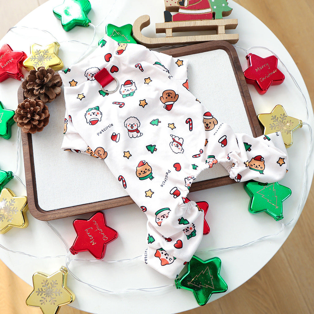 Christmas Santa Dog Harness Jumpsuits Pajama