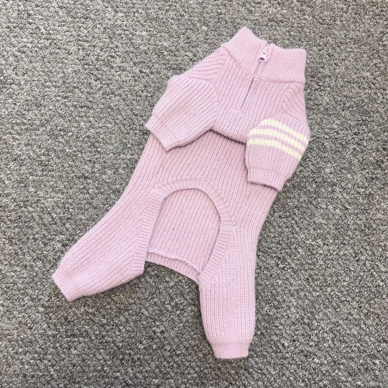 Warm Striped Knitted Dog Jumpsuits Cape