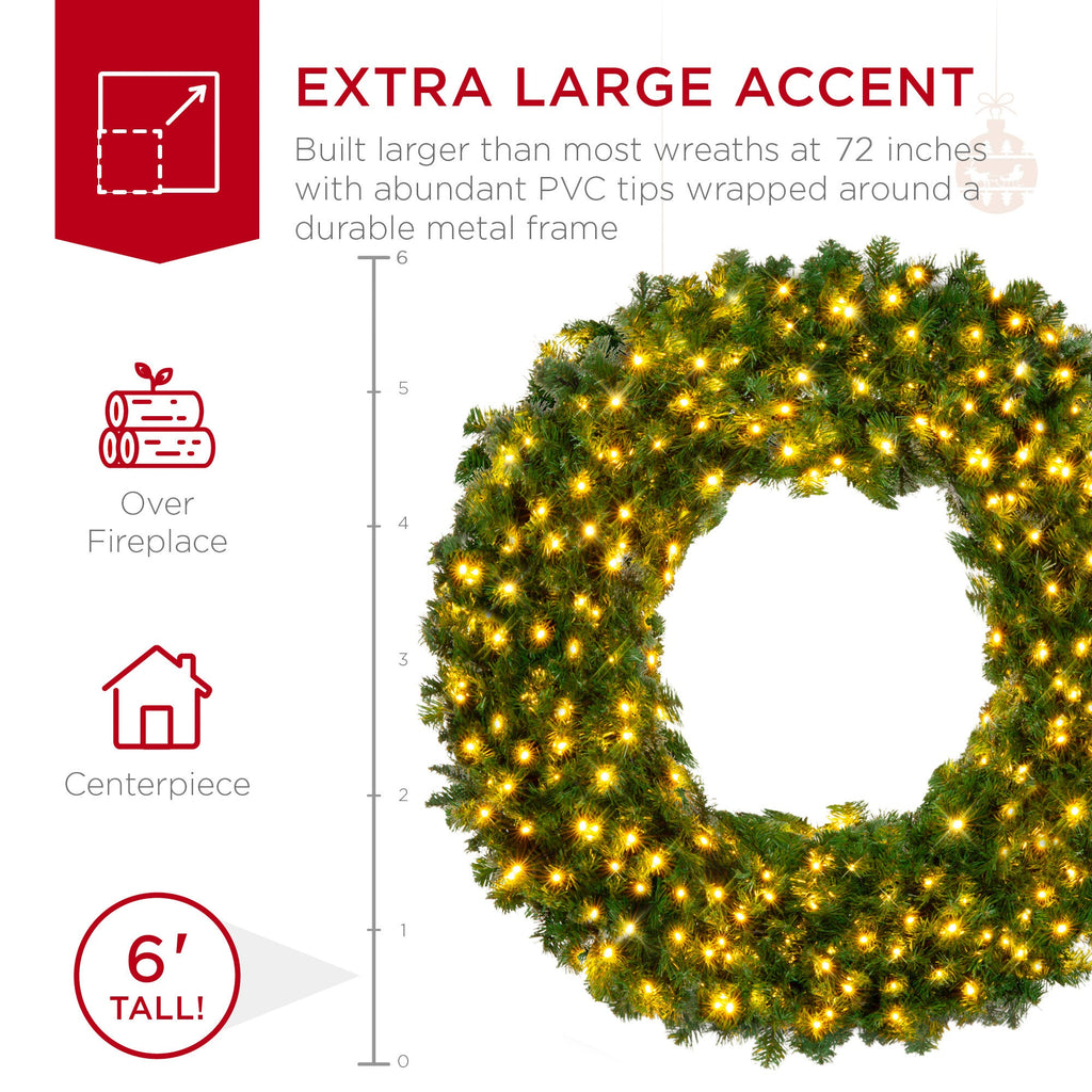 Pre-Lit Artificial Fir Christmas Wreath w/ LED Lights, Plug-In, PVC Tips