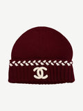 Chanel Maroon CC Embroidered Cashmere Beanie