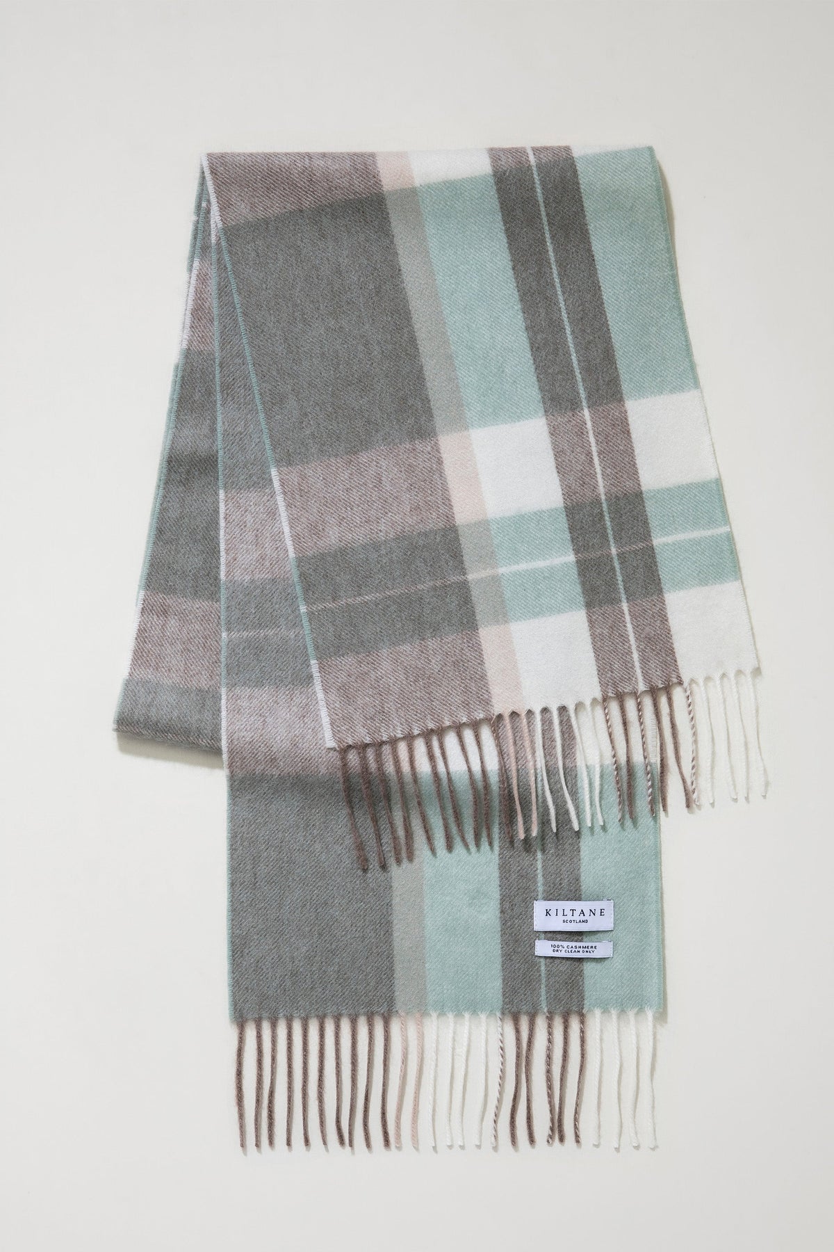 Contemporary Check Cashmere Scarf - Seafoam